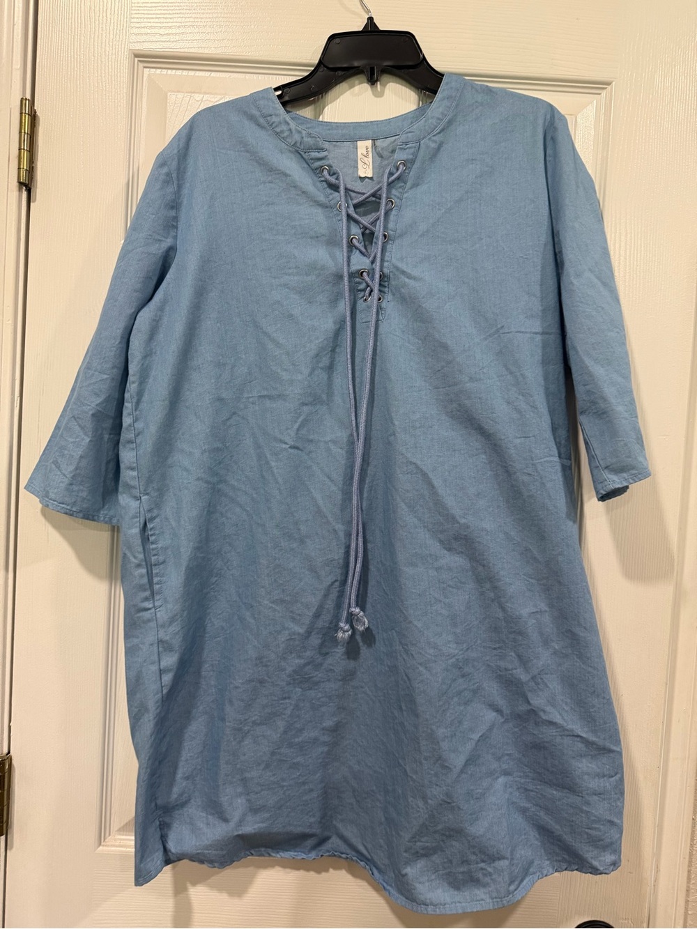 Love Powder Blue Lace-Up Tunic Top